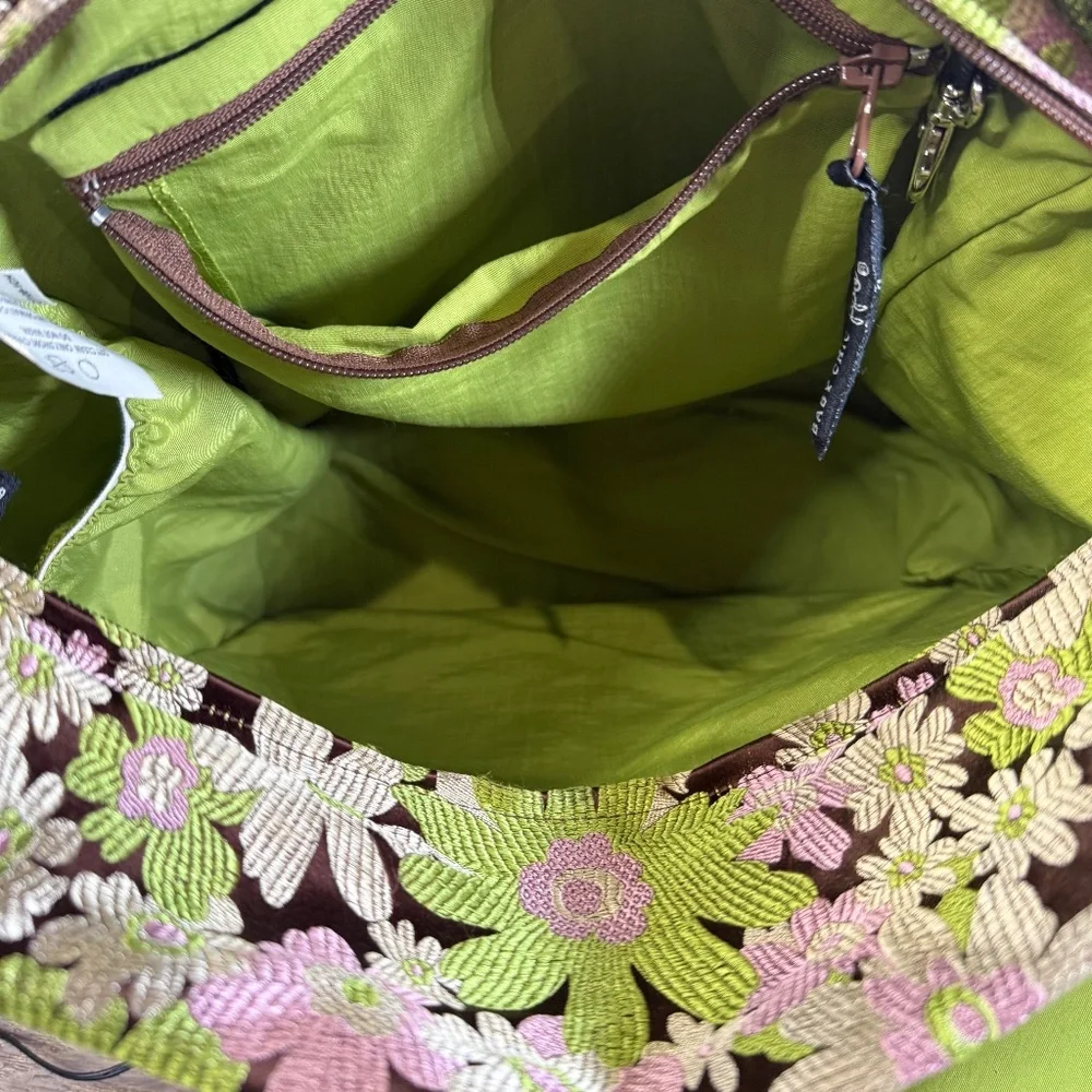 Petunia Pickle Bottom Boxy Backpack, Green Floral, Vintage, Shoulder Strap